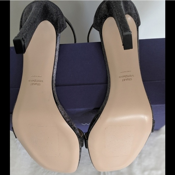 Stuart Weitzman 100 Square Black Night Nudist Stiletto Black Metallic 10.5 NIB - Picture 6 of 8